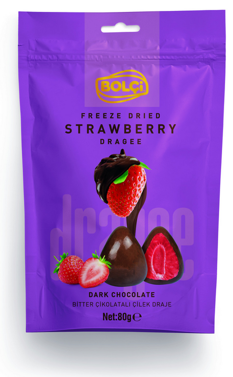 Freeze Dried Strawberry Dragee - Lyofilizované celé jahody v hořké čokoládě [Bolci, 80 g]