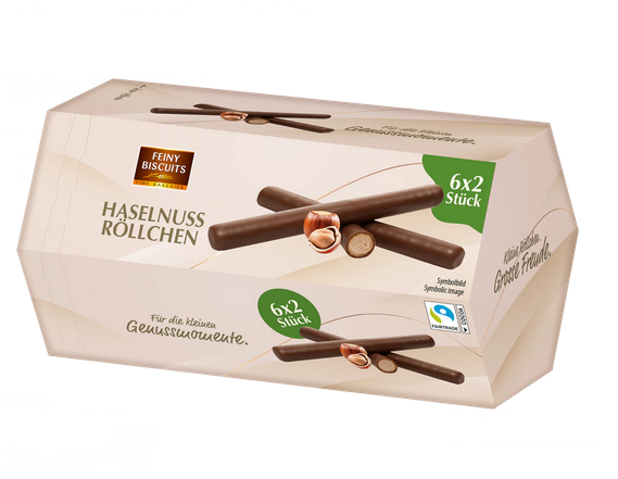 Waflové rolky s lískooříškovým krémem v kakaové polevě [Feiny Biscuits, 150 g]